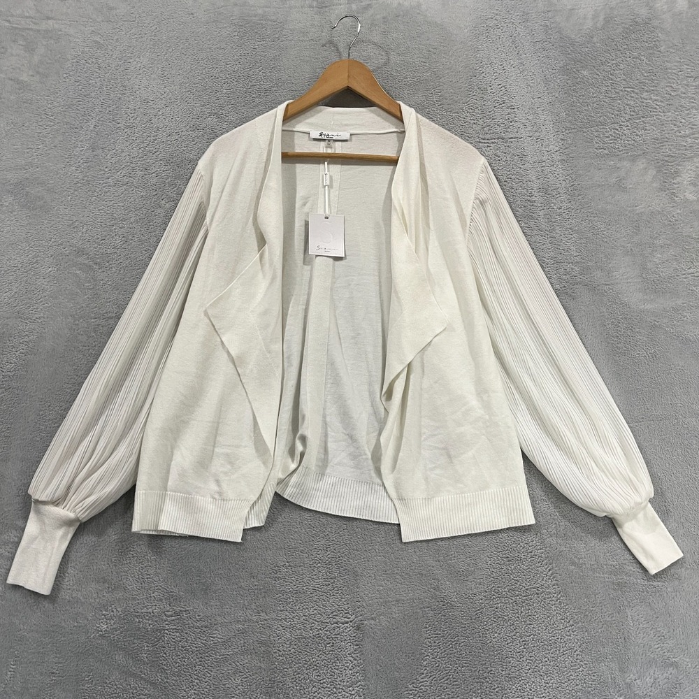 Sioni Milano Cardigan Womens Medium Open Front Eggshell Ruffled Sleeve‎ Sweater
